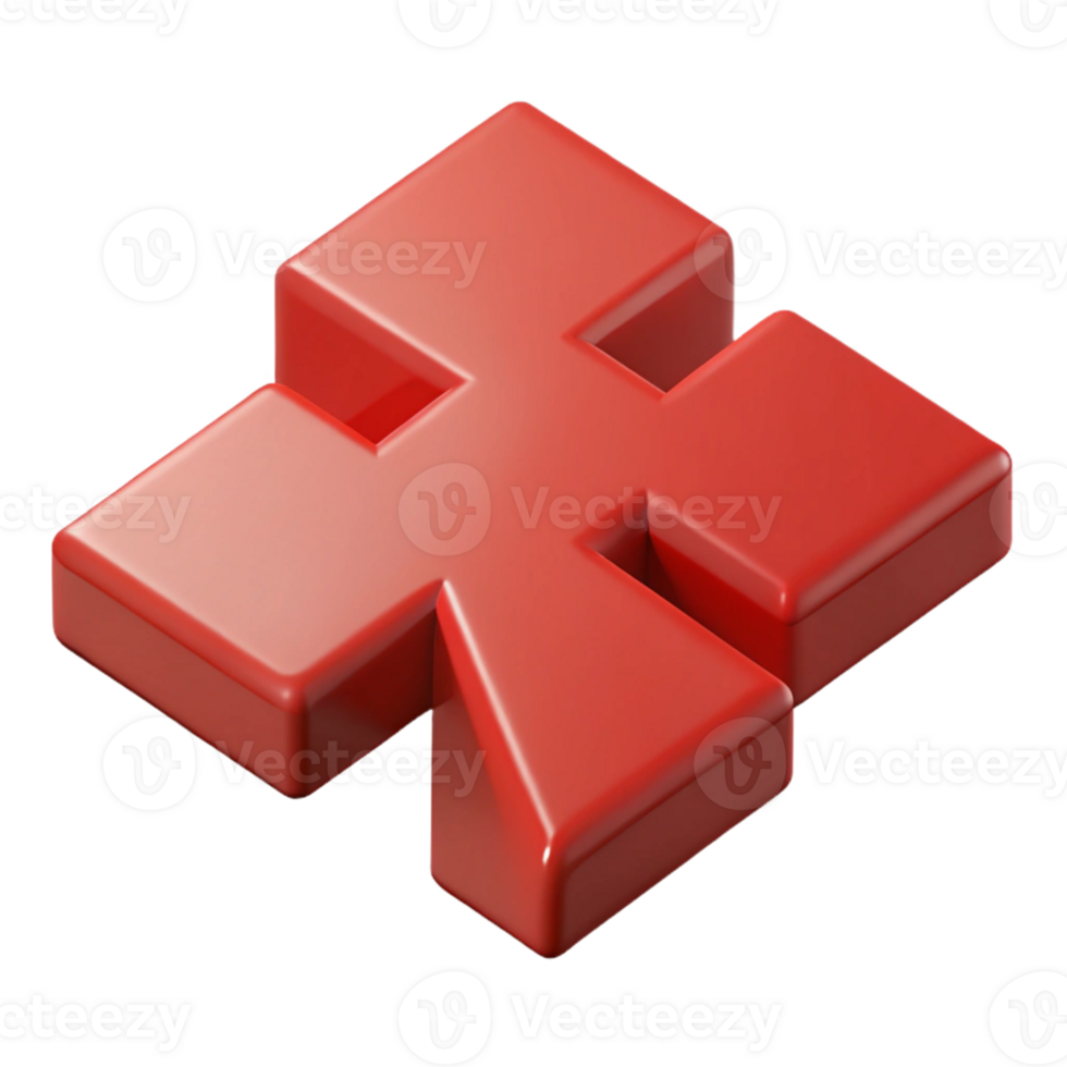 pristine mid-century Symmetrical isometric cross with sharp edges and a red color with Scalable Design. perfect clarity png