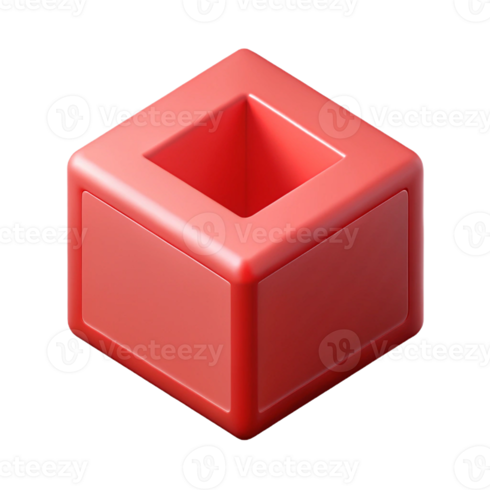 vibrant reflective classic Isometric cube with clean lines and flat red color with Scalable Design. professional png