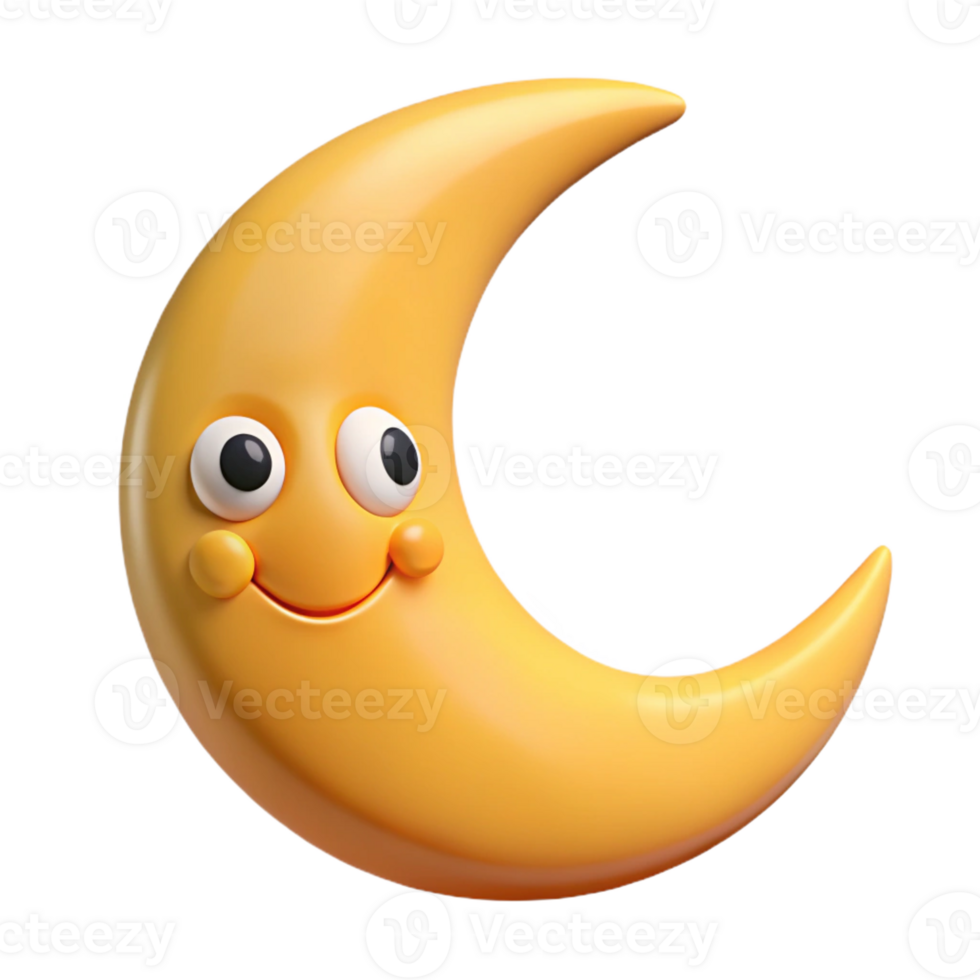 passionate majestic Smiling crescent moon character, round eyes, pointed tips. Clean lines, flat color, minimal design with Scalable Design. ultra HD png