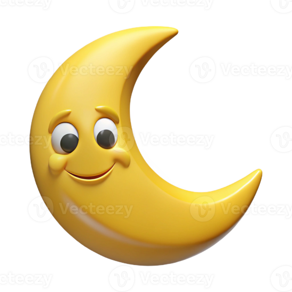 vibrant harmonious classic Smiling crescent moon character with pointed tips. Clean lines, flat yellow color with Scalable Design. impeccable png