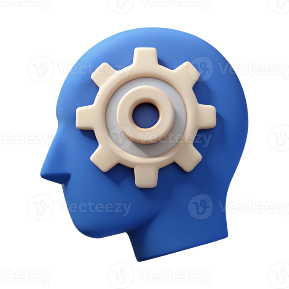 spectacular memorable Human head silhouette with gear icon inside. Minimal, flat color with Scalable Design. png