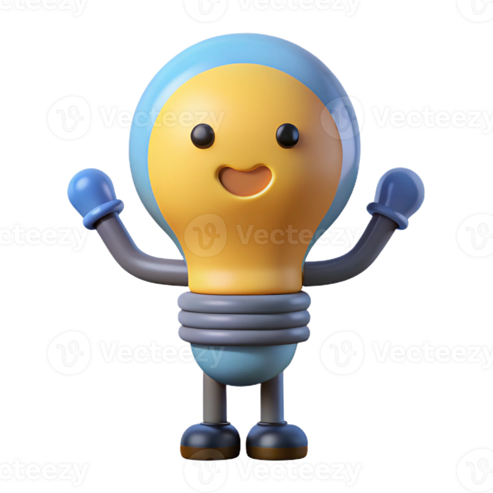 vibrant distinguished Lightbulb character with glowing filament. Clean lines, symmetrical, flat color with Scalable Design. png