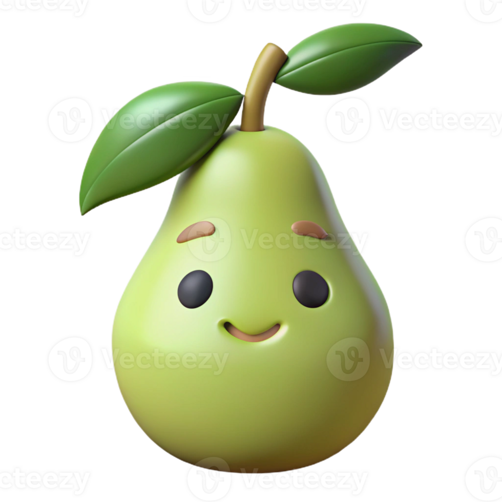 harmonious alluring Pear character with a stem and leaf. Crisp edges, minimal design, flat color with Scalable Design. fine detail png
