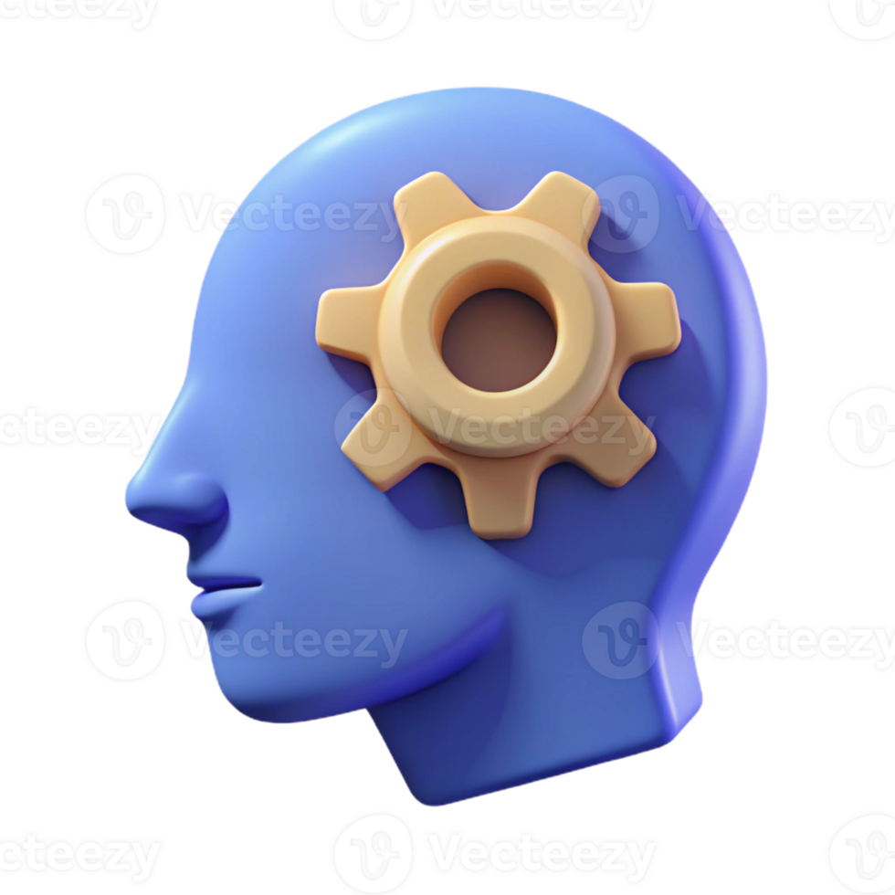 splendid urban Human head silhouette with a gear inside, flat color. Single-weight stroke, minimal with Scalable Design. flawless png