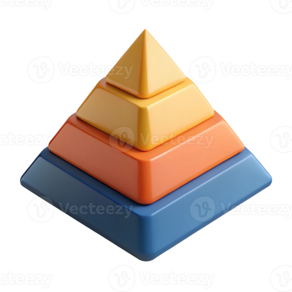 intense fascinating Pyramid chart with three levels, distinct flat colors. Crisp edges, clean lines, with Scalable Design. ultra HD png