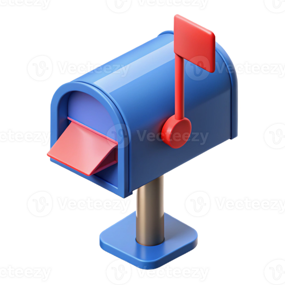 stunning melancholic geometric Isometric mailbox with clean lines and a red flag with Scalable Design. expertly shot png