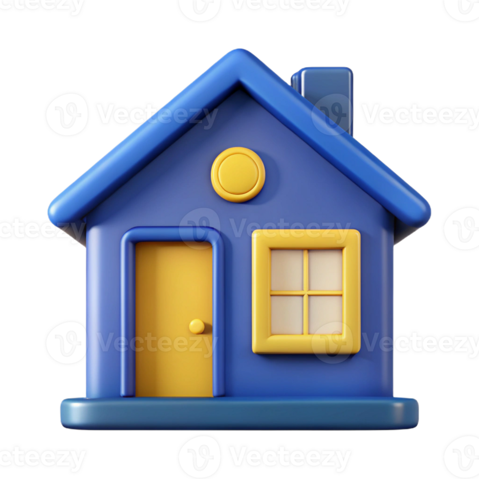 radiant art deco A symmetrical blue house with a yellow door and two windows. Minimal design with Scalable Design. gallery standard png