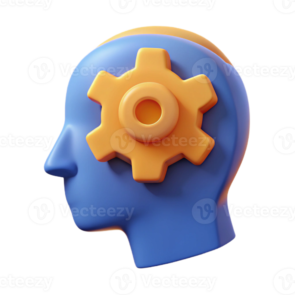 vibrant passionate nordic Human head silhouette with a gear inside, flat color. Single-weight stroke, minimal with Scalable Design. crisp png