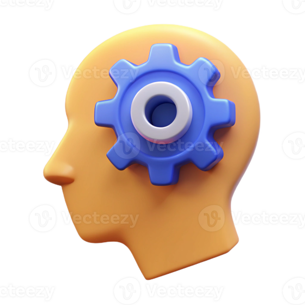 unparalleled mid-century Human head silhouette with a gear inside, flat color. Single-weight stroke, minimal with Scalable Design. exclusive png
