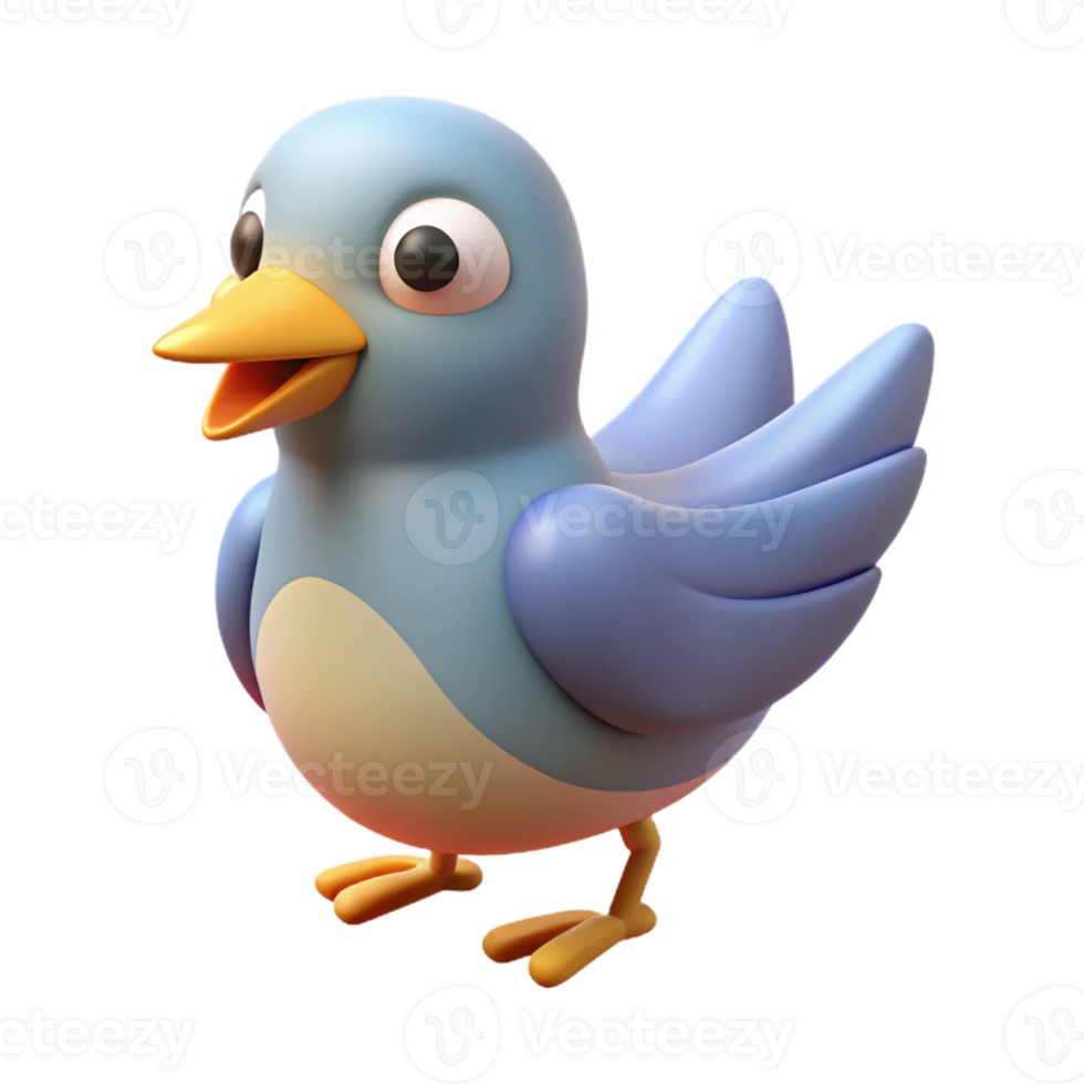 melancholic glorious Bird character with simple wings and beak. Crisp edges, minimal design, flat color with Scalable Design. authentic png