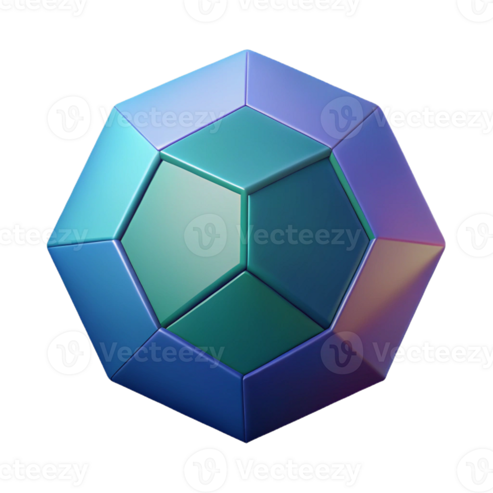 vibrant avant-garde Isometric drawing of a dodecahedron. Symmetrical, minimal, flat color with Scalable Design. precision png