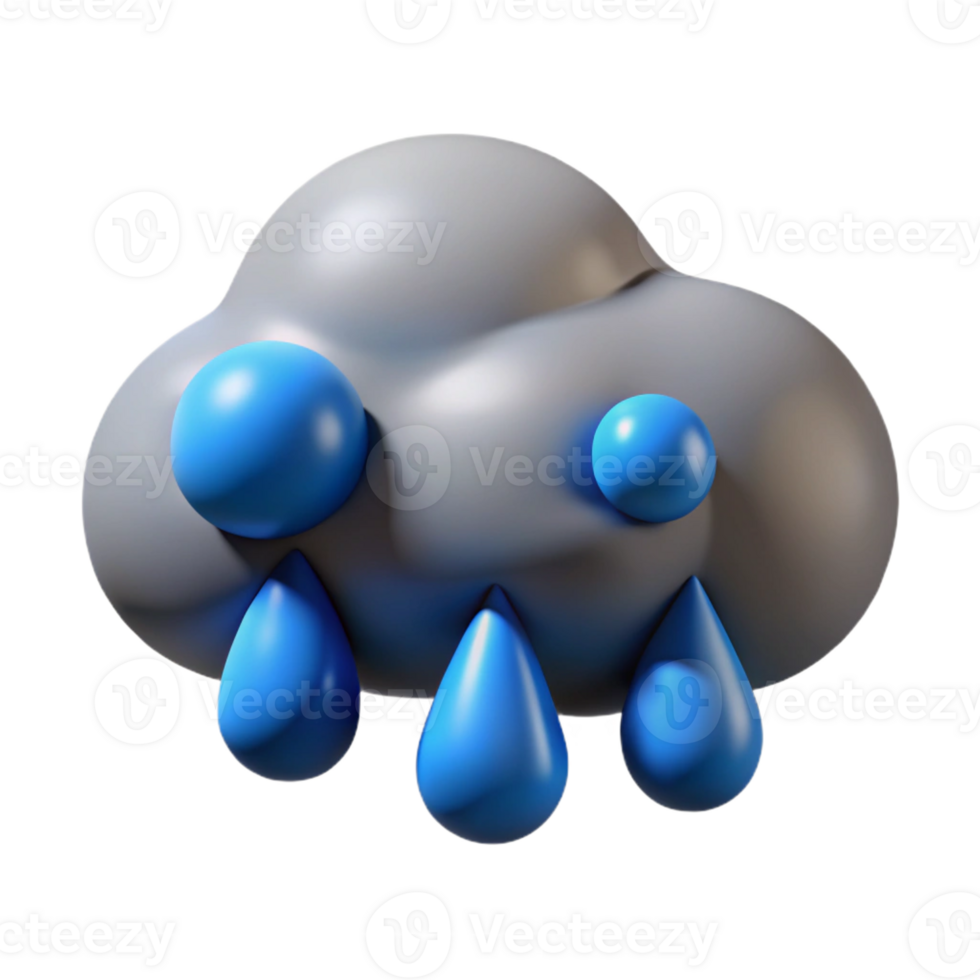 nostalgic extraordinary Cloud character with raindrops, flat grey and blue, crisp edges with Scalable Design. fine detail png