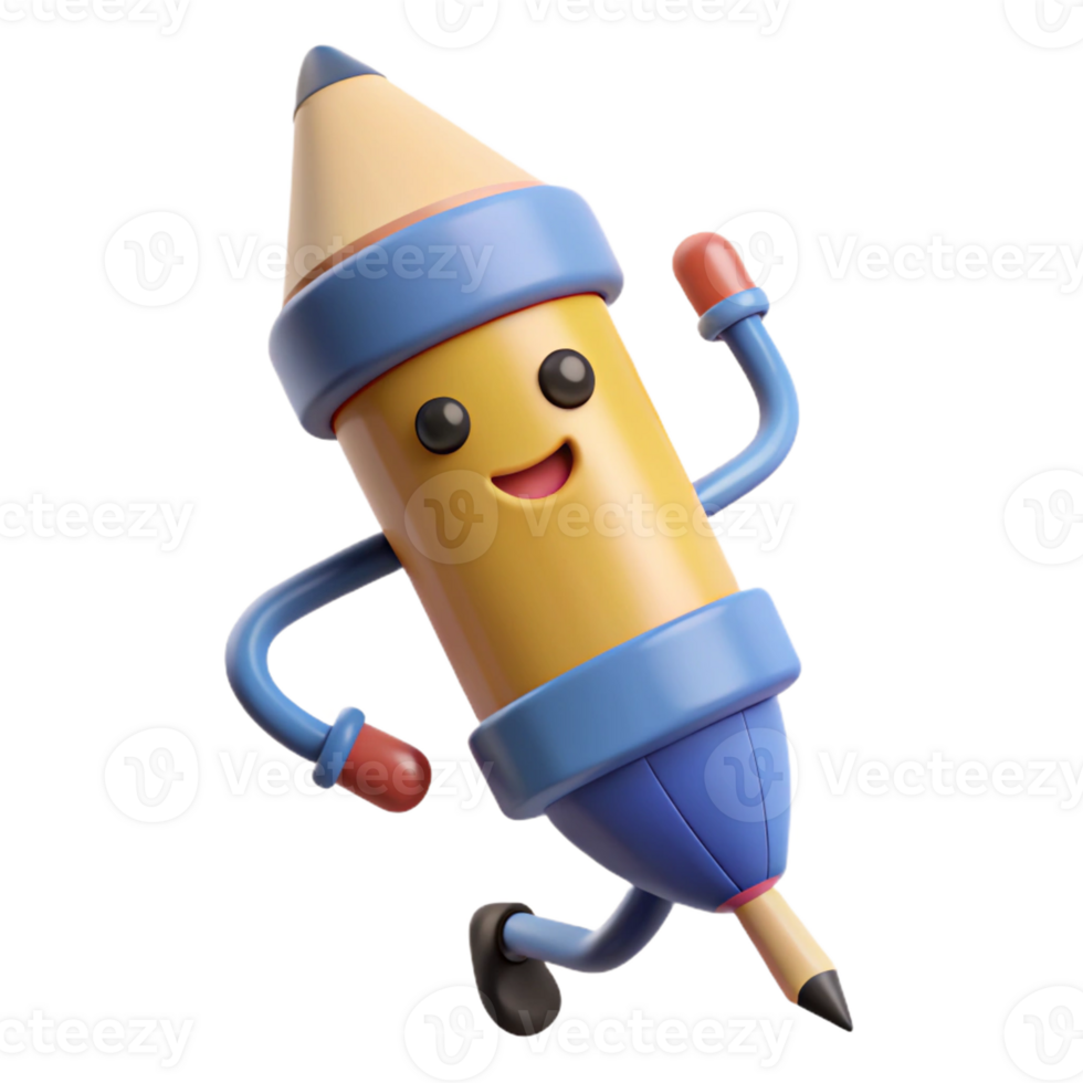 sought-after impressionist Pencil character with pointed tip, eraser end. Scalable, flat color, single-weight stroke with Scalable Design. top-tier png