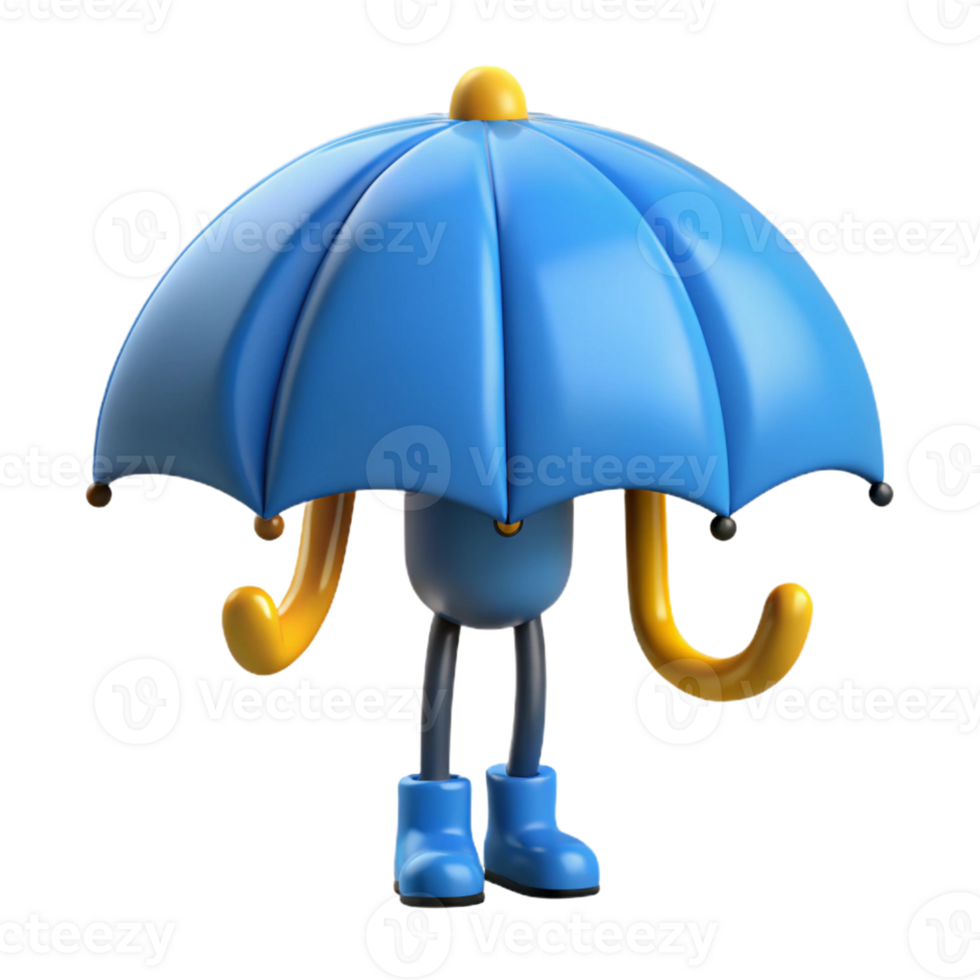 reflective spectacular Umbrella character with a curved handle. Clean lines, solid colors, with Scalable Design. 4K png