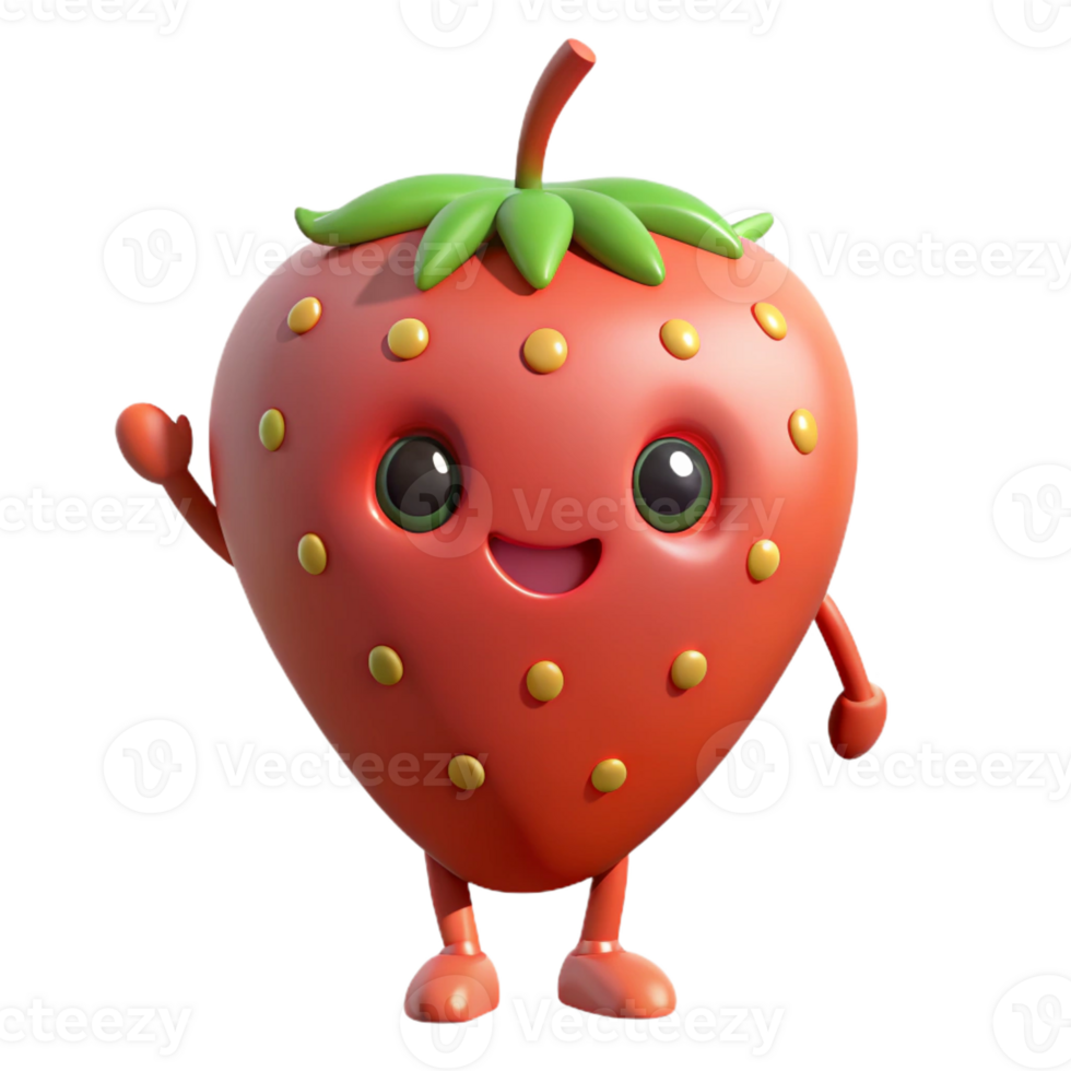 nostalgic gorgeous Strawberry character with simple seeds. Clean lines, flat color, with Scalable Design. handcrafted png