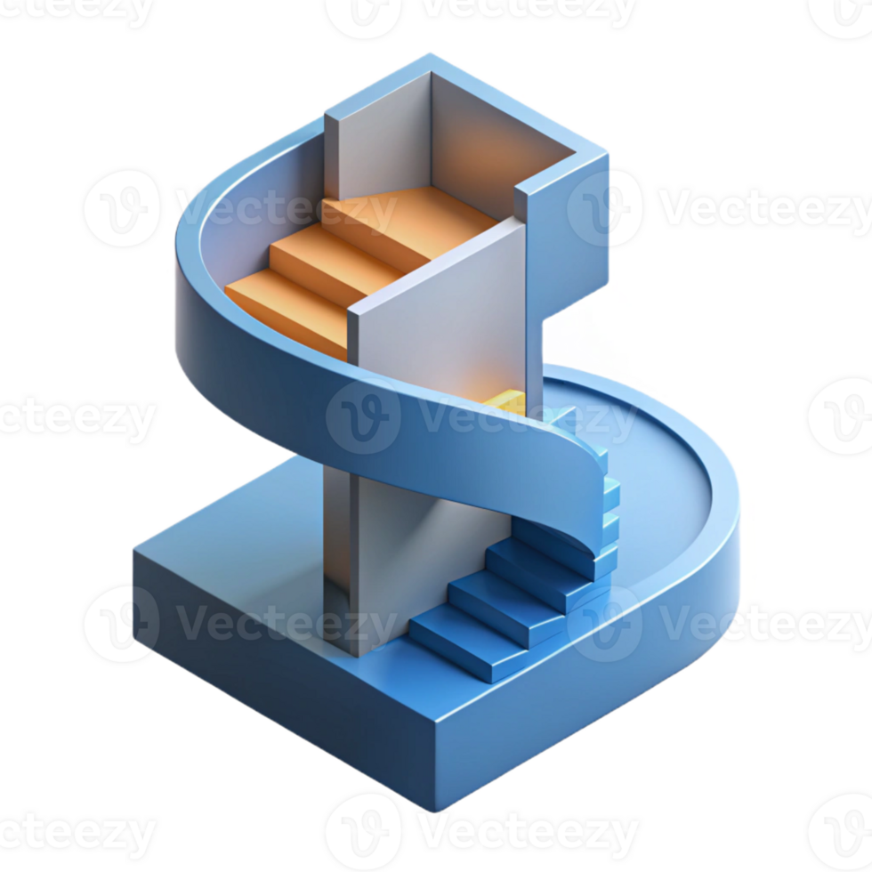 picturesque abstract Geometric isometric spiral staircase. Flat color, clean lines with Scalable Design. expertly shot png