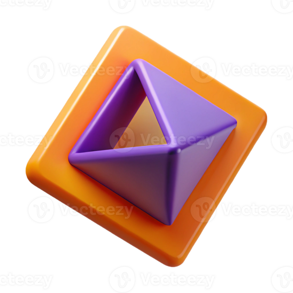 sumptuous impressionist Geometric orange triangle overlapping a purple square. Crisp edges, flat color with Scalable Design. museum quality png