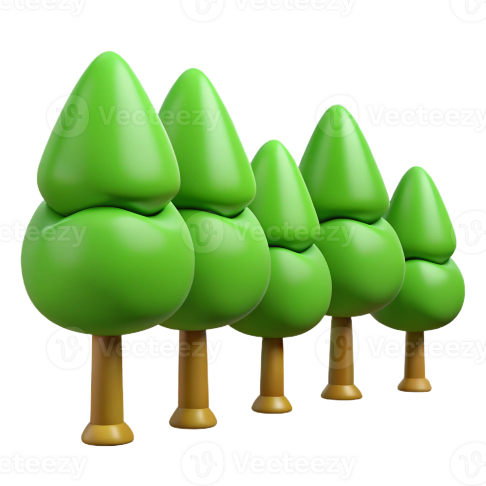 quintessential bohemian Five flat color green trees in a row. Clean lines, crisp edges with Scalable Design. detailed png