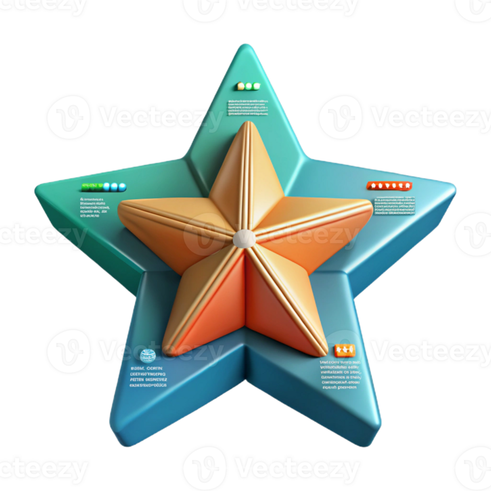 fascinating distinguished Five-pointed star infographic with text areas. Symmetrical, flat color, single-weight stroke with Scalable Design. png
