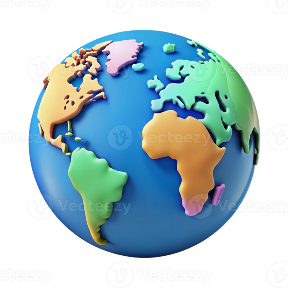 vibrant distinctive World map with highlighted continents, distinct flat colors. Minimal, scalable, clean lines with Scalable Design. png