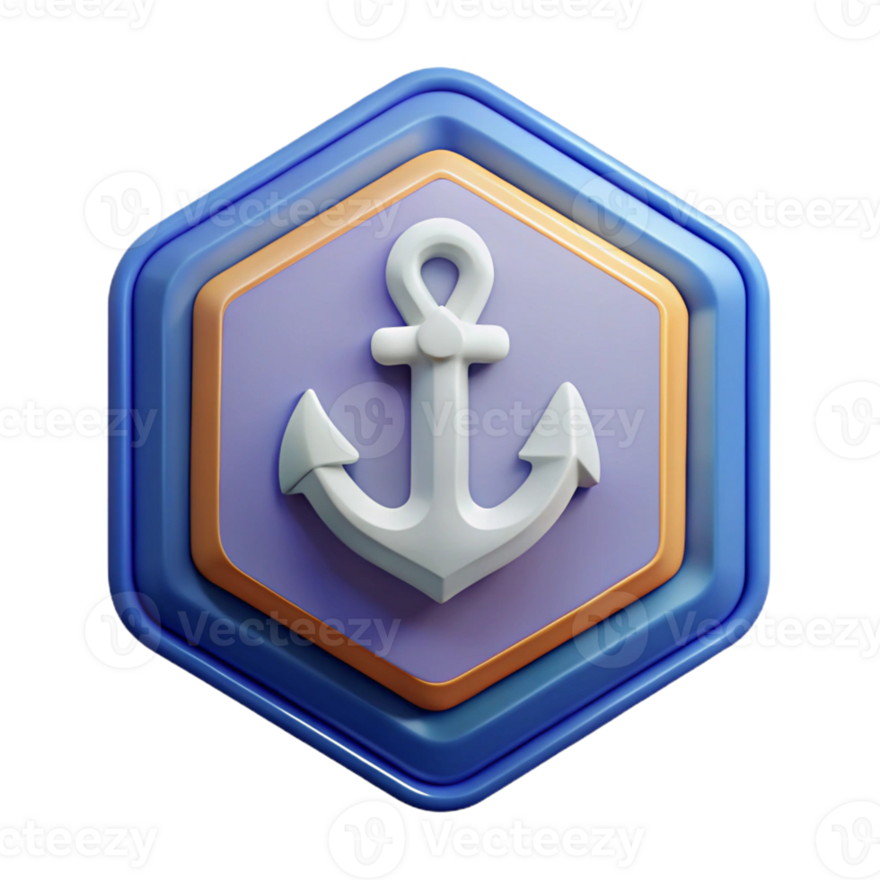 vibrant coveted Octagonal badge with a stylized anchor icon. Symmetrical, minimal, with Scalable Design. png