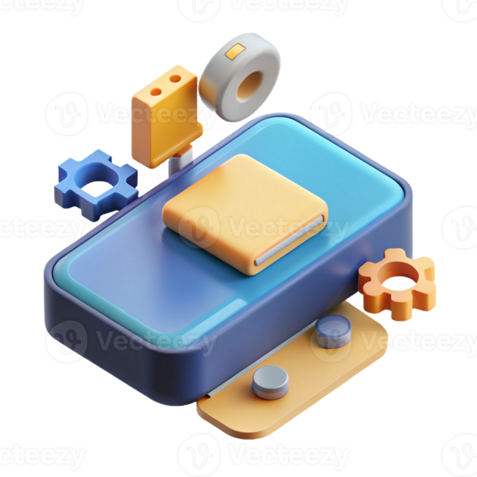 striking minimalist Minimal exploded view of a gadget, flat color, with Scalable Design. masterfully captured png