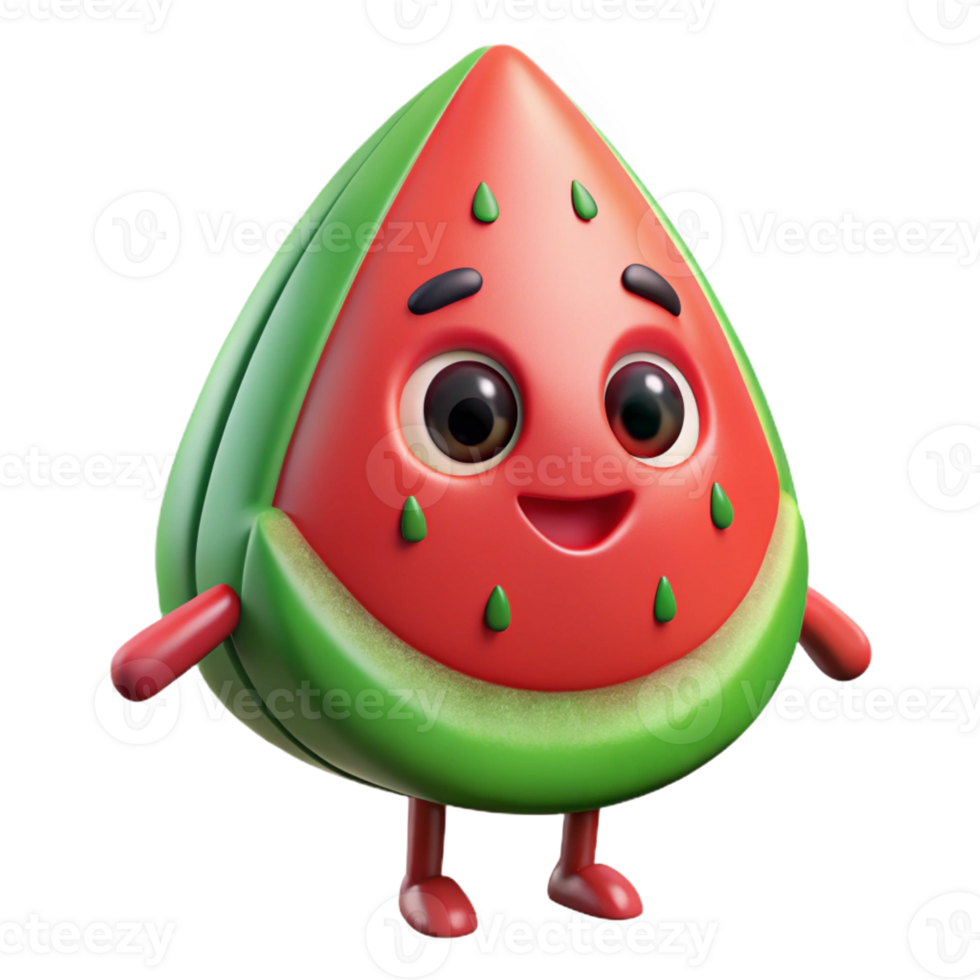 stunning calm bohemian Watermelon character with seeds, flat green and red, single-weight stroke with Scalable Design. studio quality png