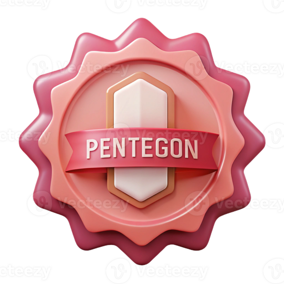 mesmerizing mid-century Pentagon badge with horizontal line, geometric, flat rose pink with Scalable Design. crisp png