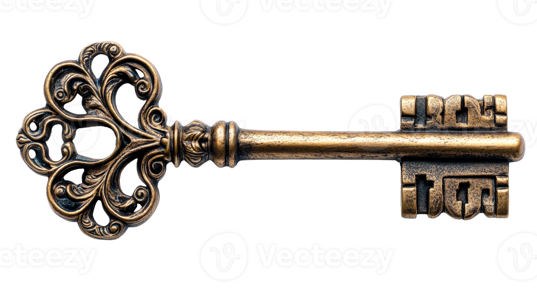 Ornate antique key with intricate design details png