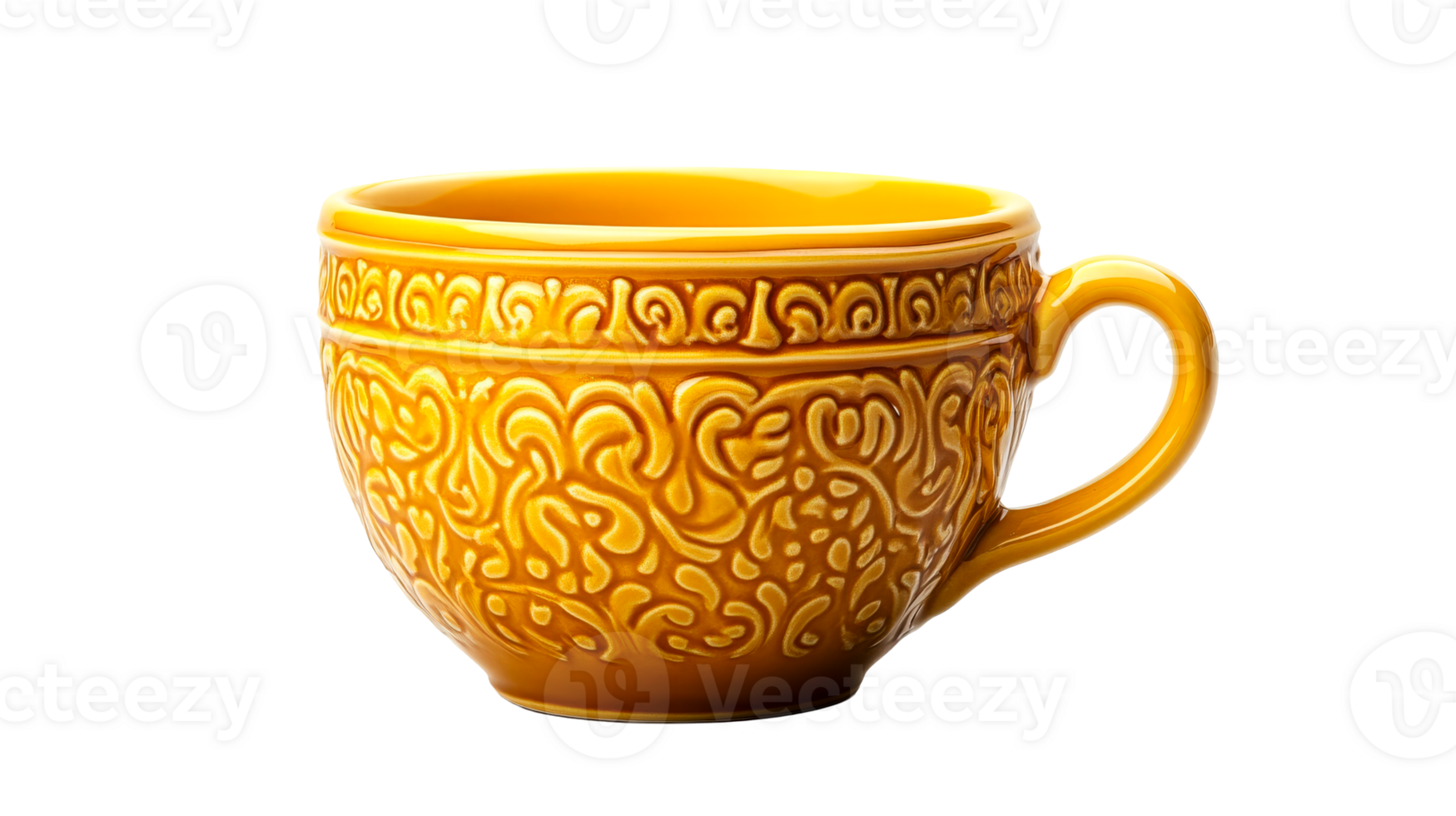 Decorative yellow cup with textured design png