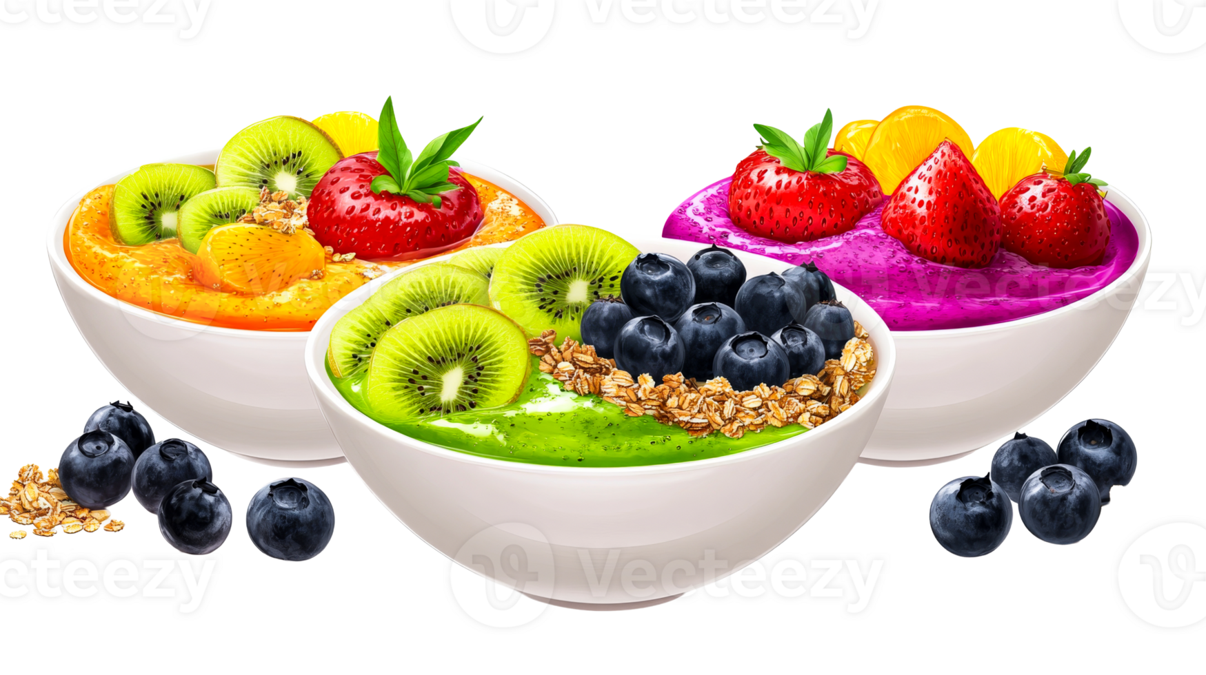 Colorful, textured fresh fruit bowls png