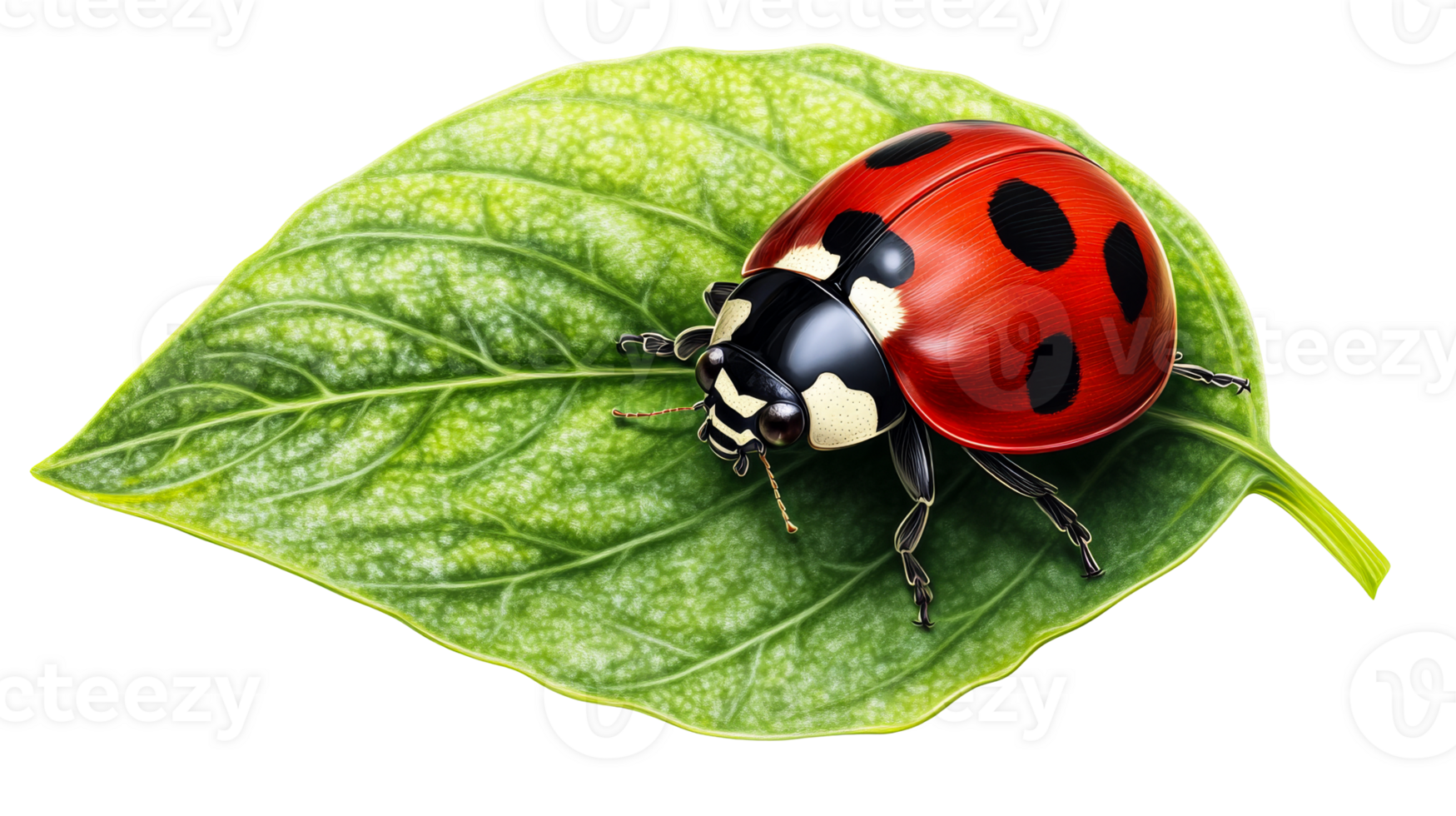 Colorful ladybug resting on a green leaf png