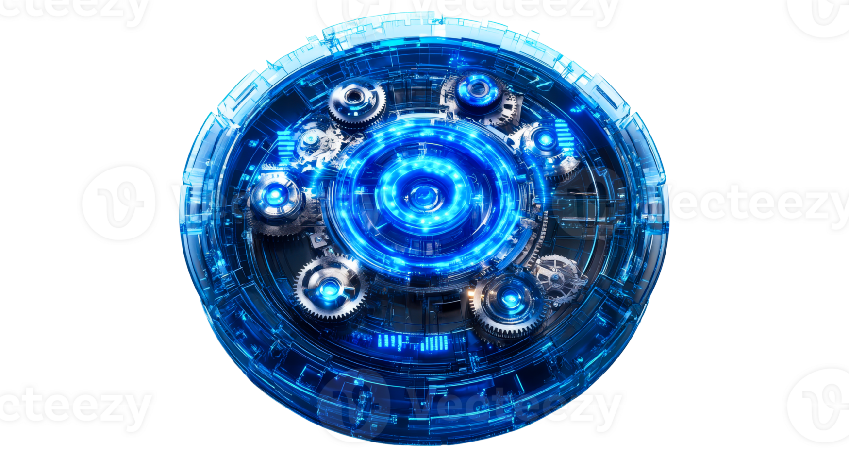 Blue transparent circuit design with gears png