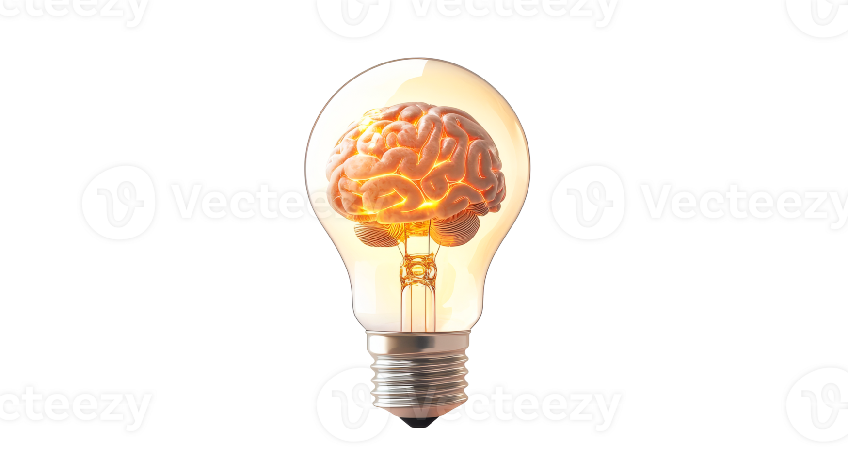 Bright idea with brain encased in a light bulb png