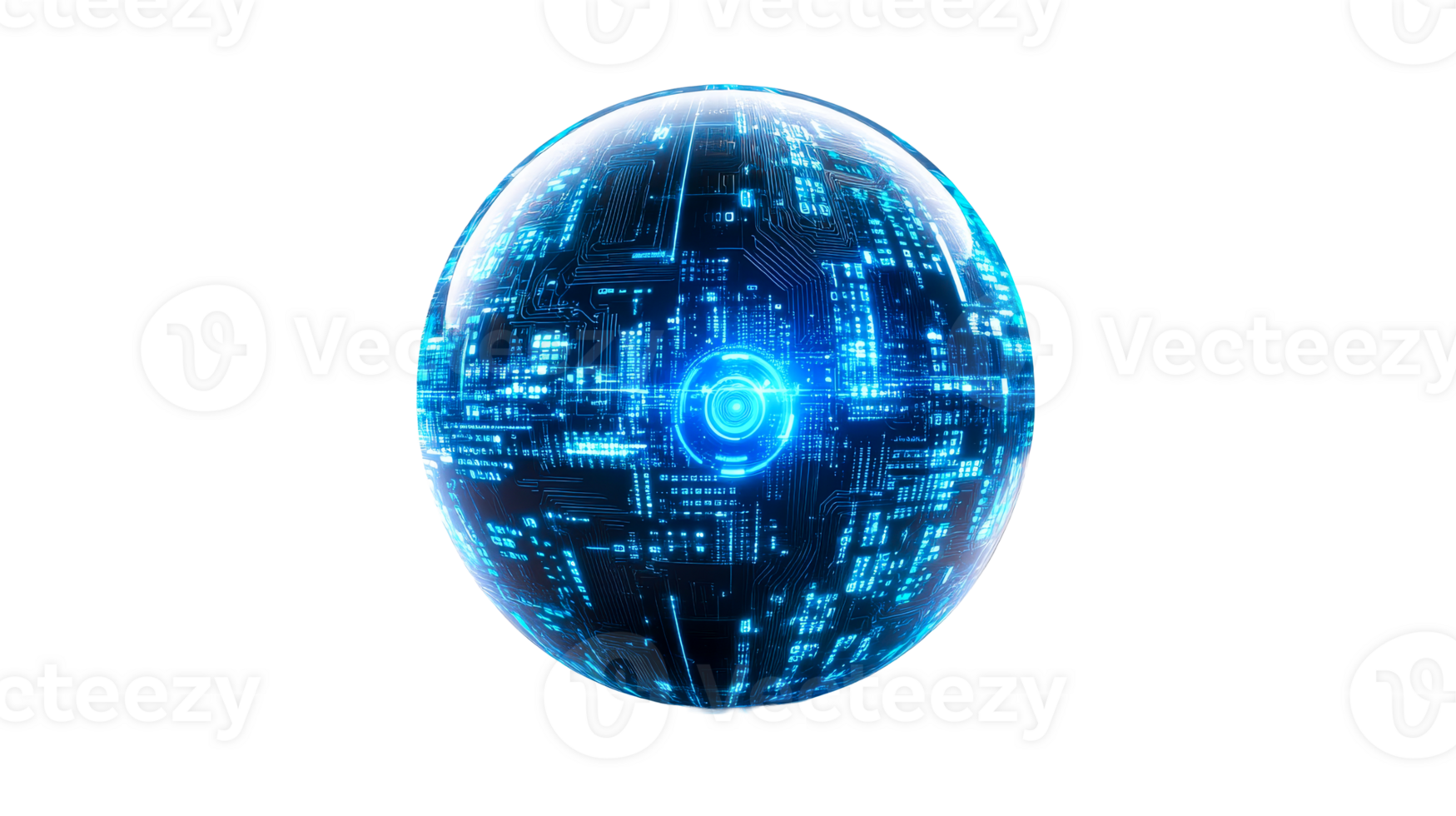 Futuristic digital globe with glowing circuits png