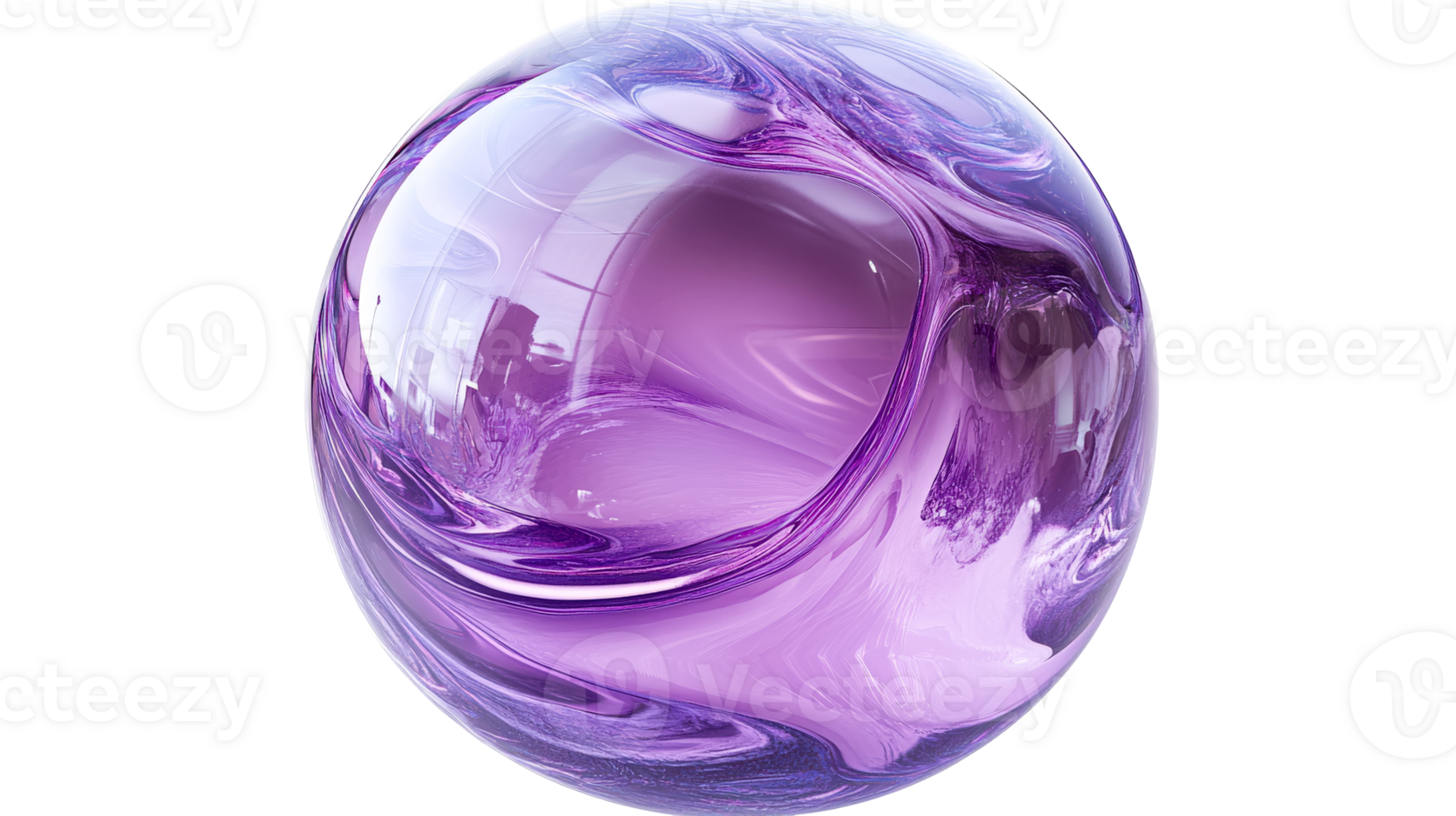 Colorful transparent sphere with purple swirls png