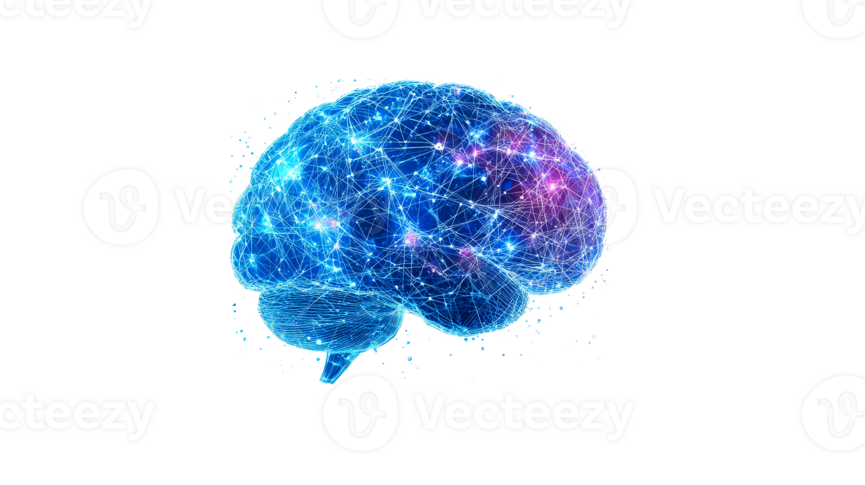 Glowing connections on digital brain art png