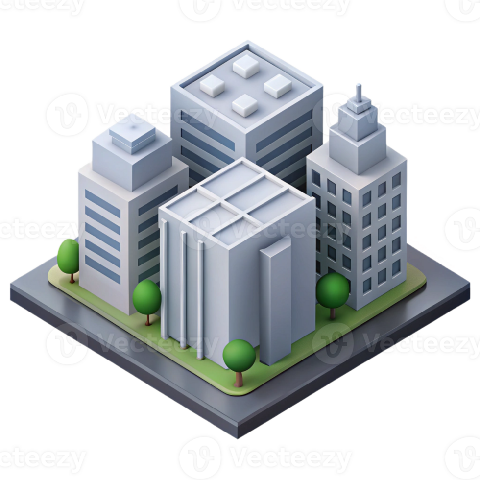 majestic tranquil gothic Isometric city block with minimal buildings and flat gray color with Scalable Design. precision png