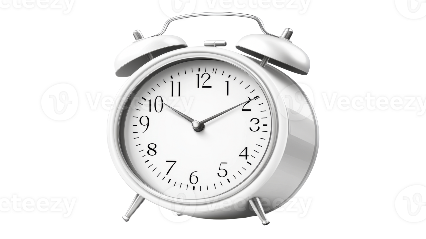 Classic white alarm clock showing time clearly png