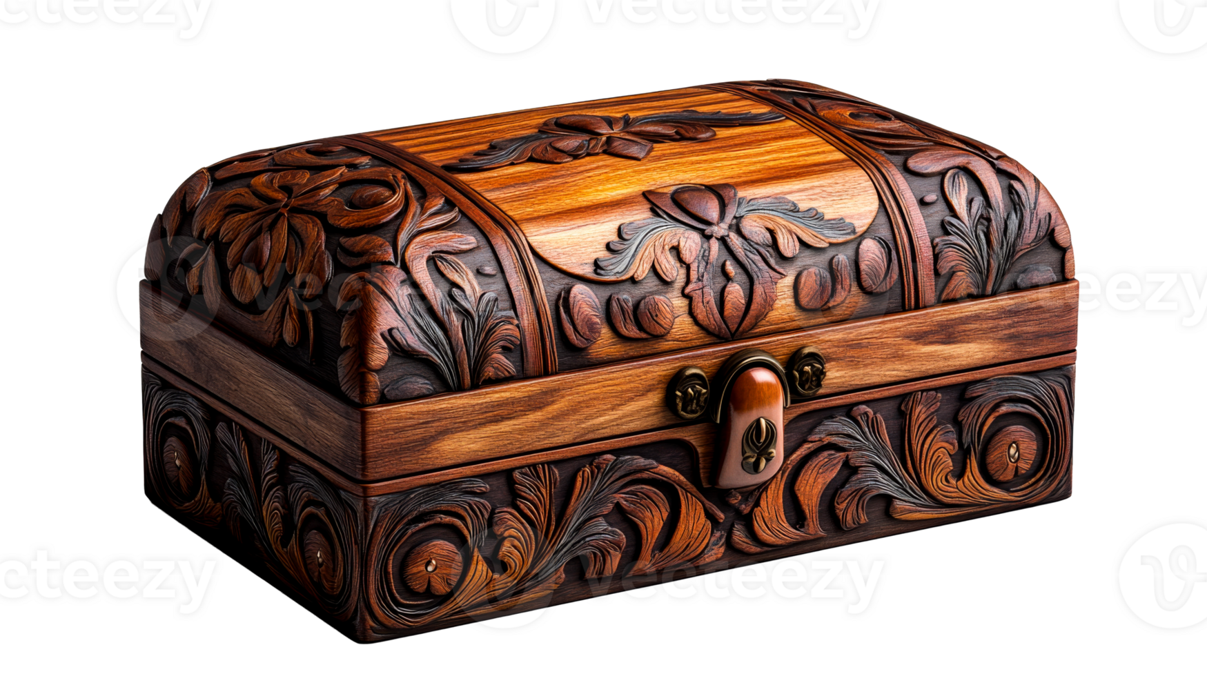 Floral design wooden treasure chest png