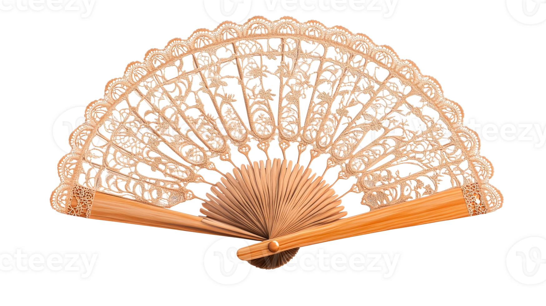 Elegant handcrafted lace fan with wooden frame png