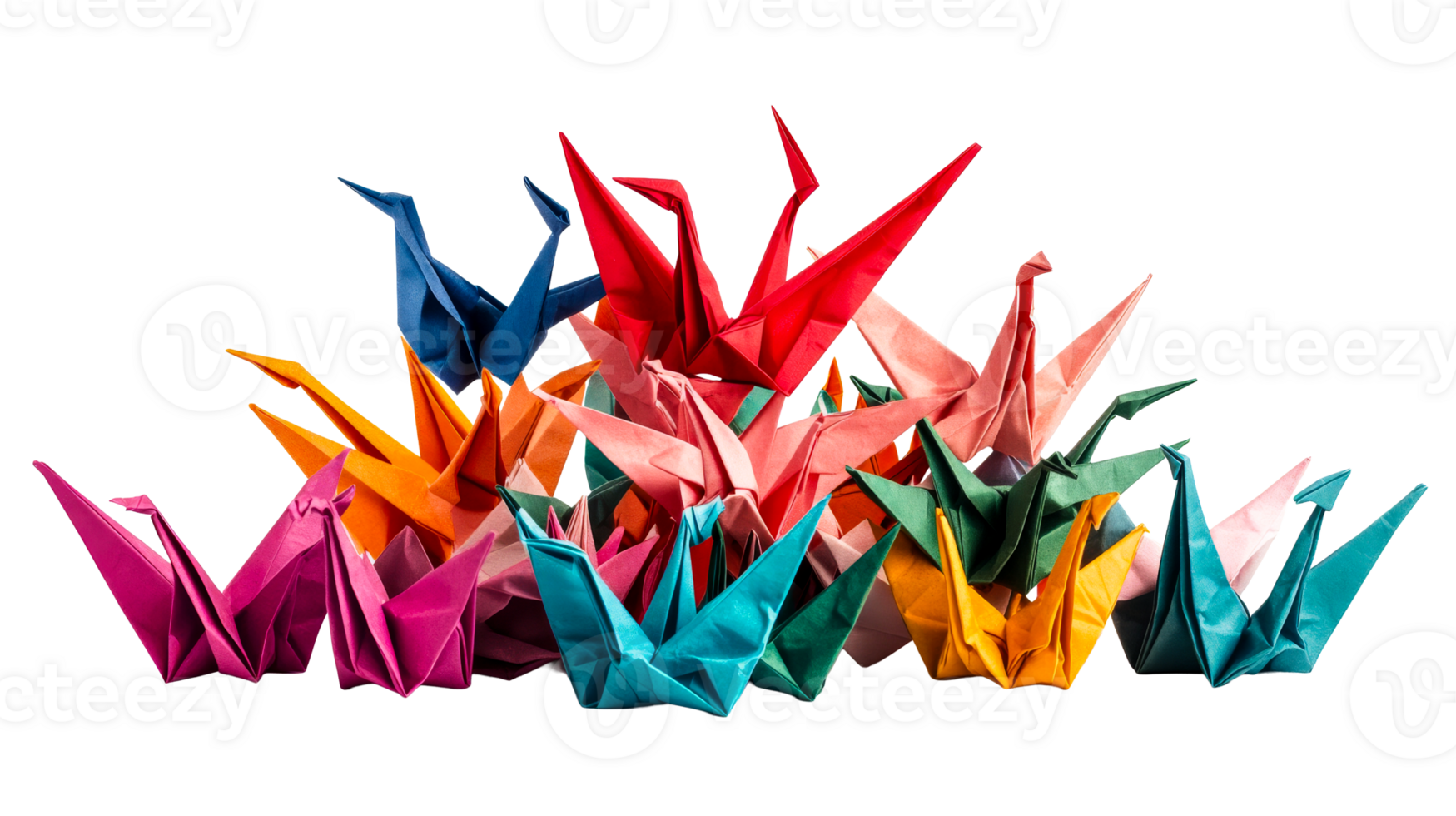 Vibrant display of origami cranes png