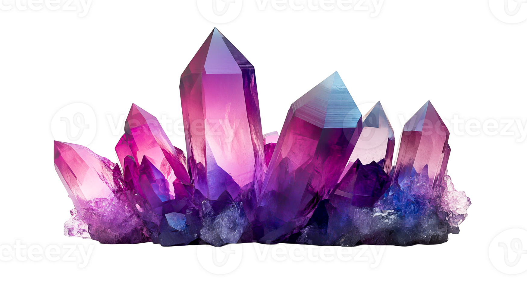 Purple crystal cluster with clear edges png