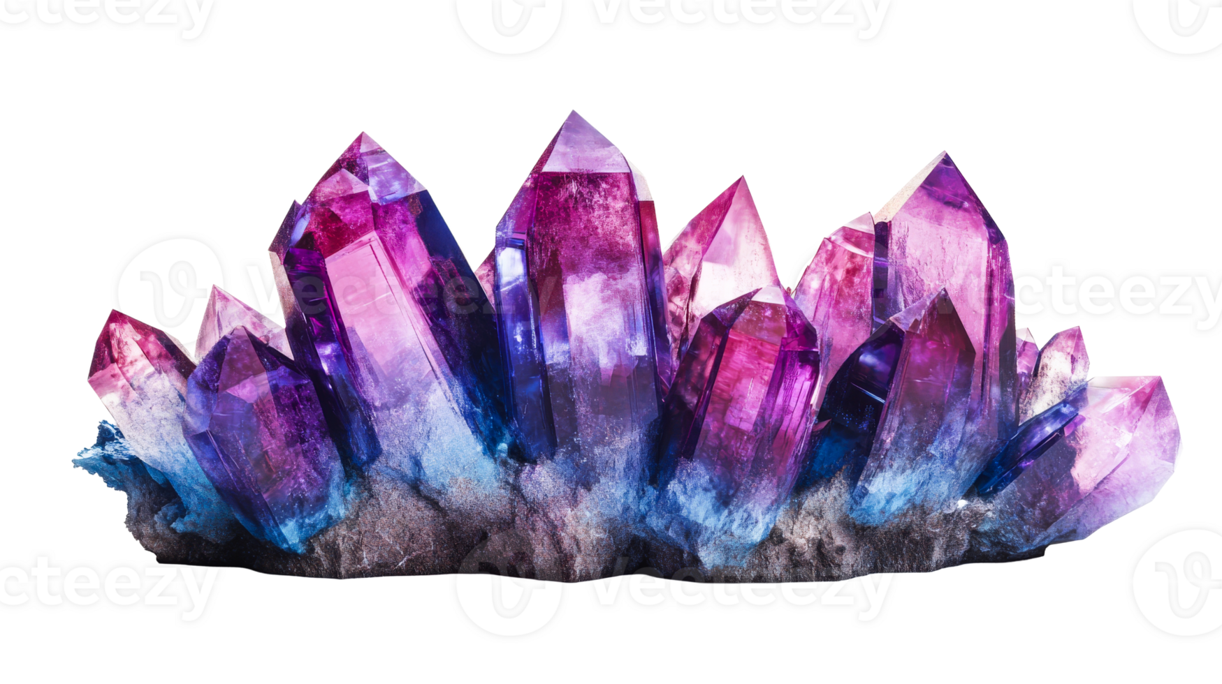 Vivid crystal cluster with sharp edges png