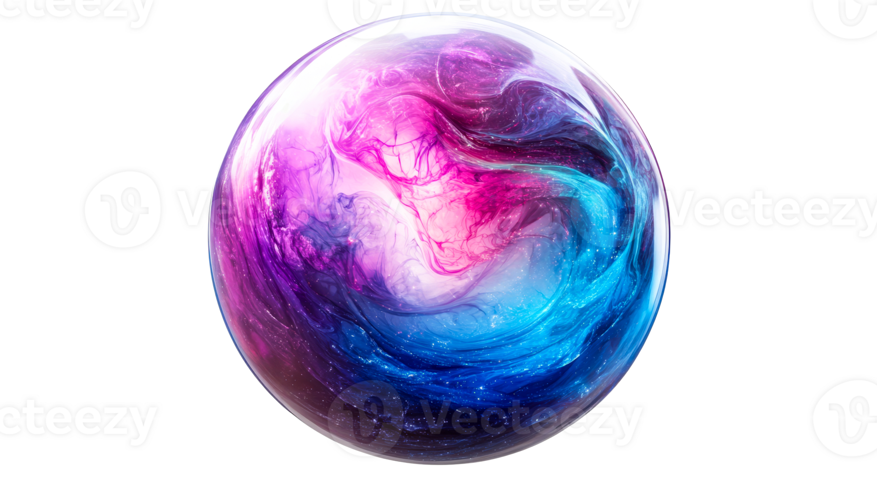 Vibrant swirling colors in a transparent sphere png