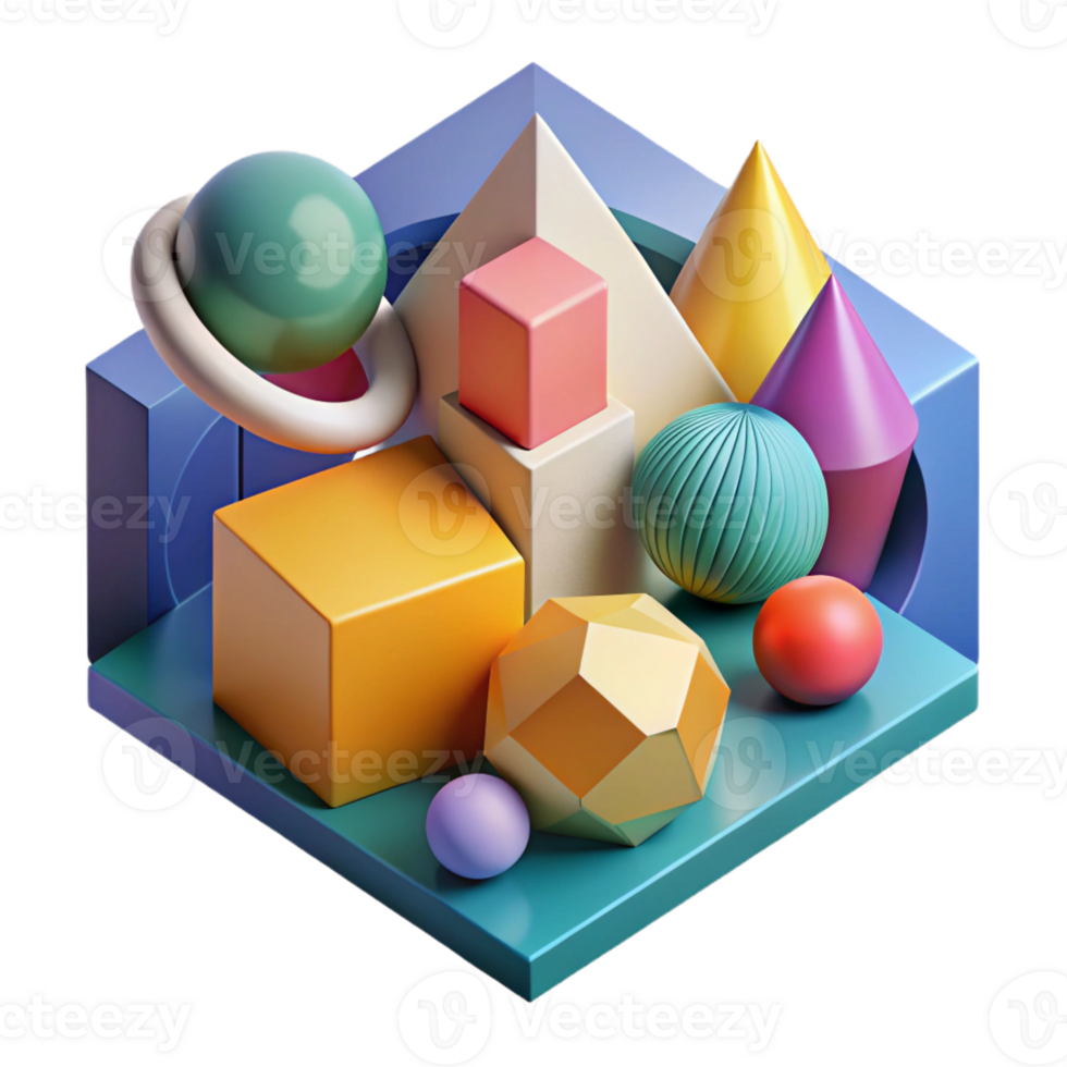 intense captivating Abstract composition of geometric shapes. Clean lines, flat color, with Scalable Design. flawless png