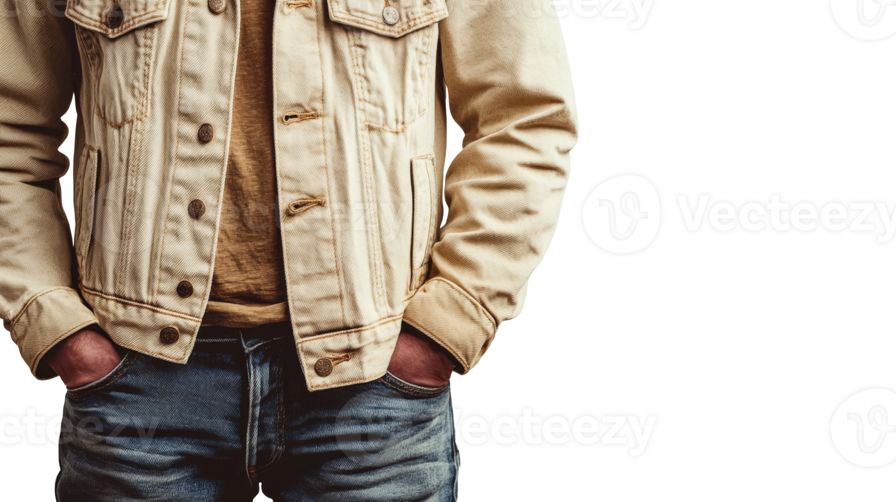 Person in light jacket, hands in pockets png