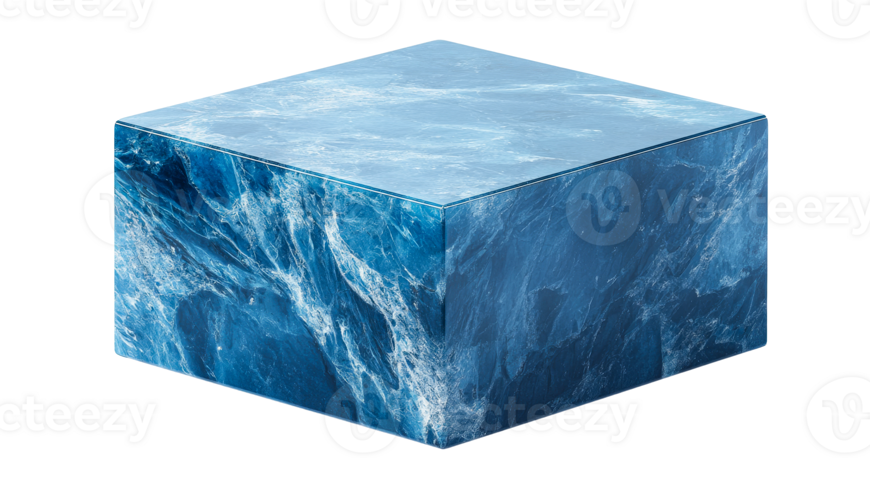 Unique transparent blue cube with marbled texture png