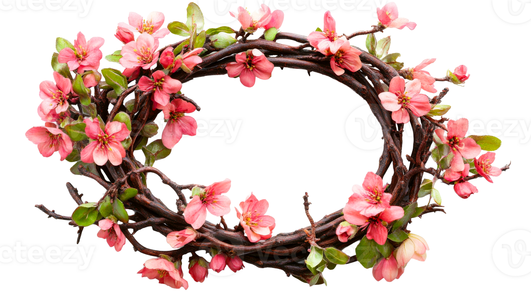 Pink floral wreath with greenery png