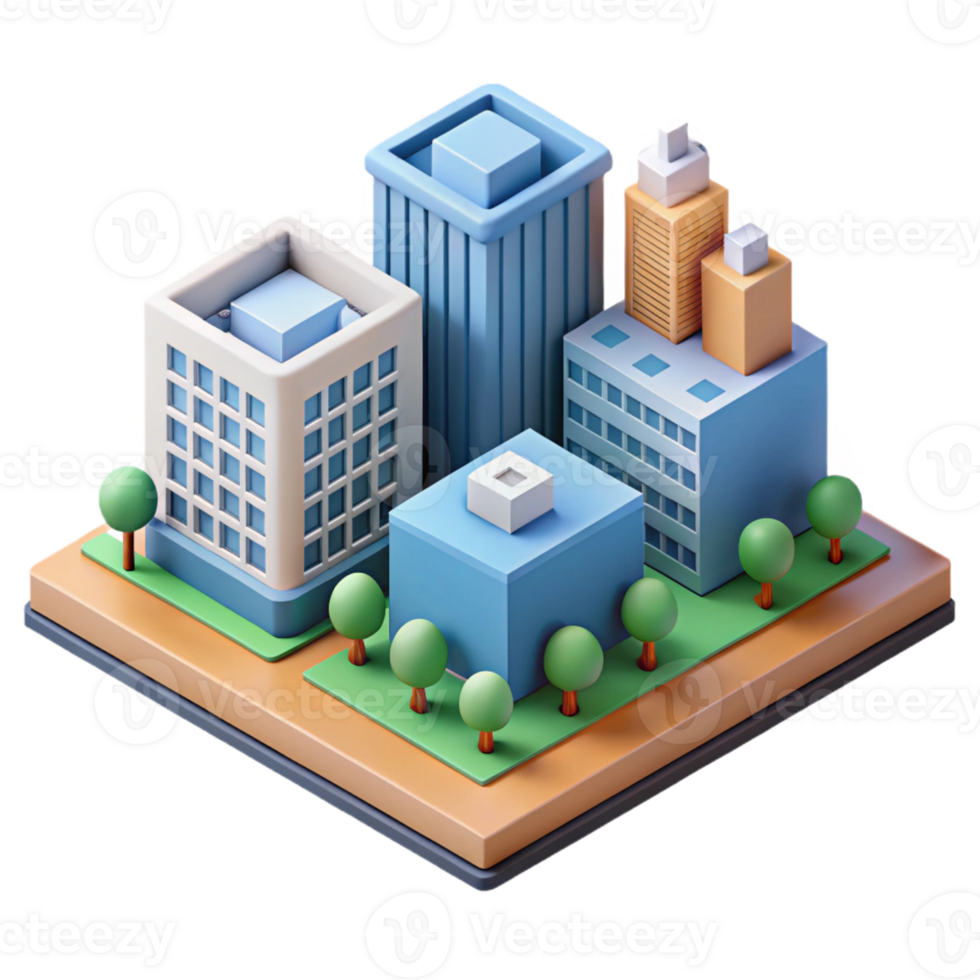 splendid dramatic nordic Isometric city block with simplified buildings. Crisp edges, single-weight stroke with Scalable Design. 4K png